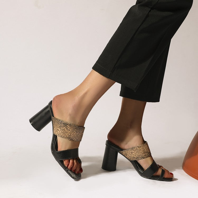Women Block Chunky Heel Slides Sandals