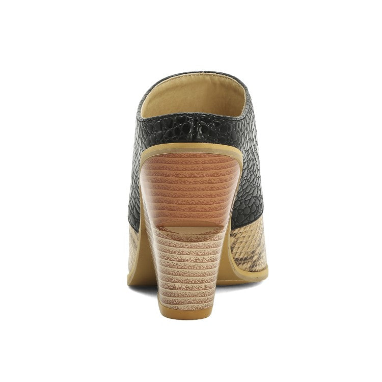 Women Bicolor Cone Heel Slides Sandals