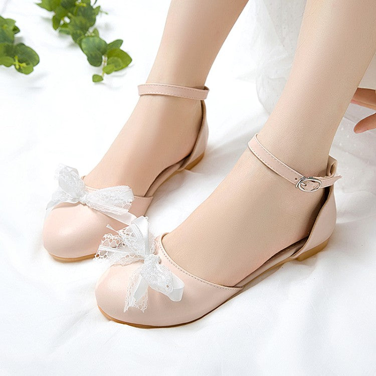 Women Lace Knot Ankle Strap Flat Sandals