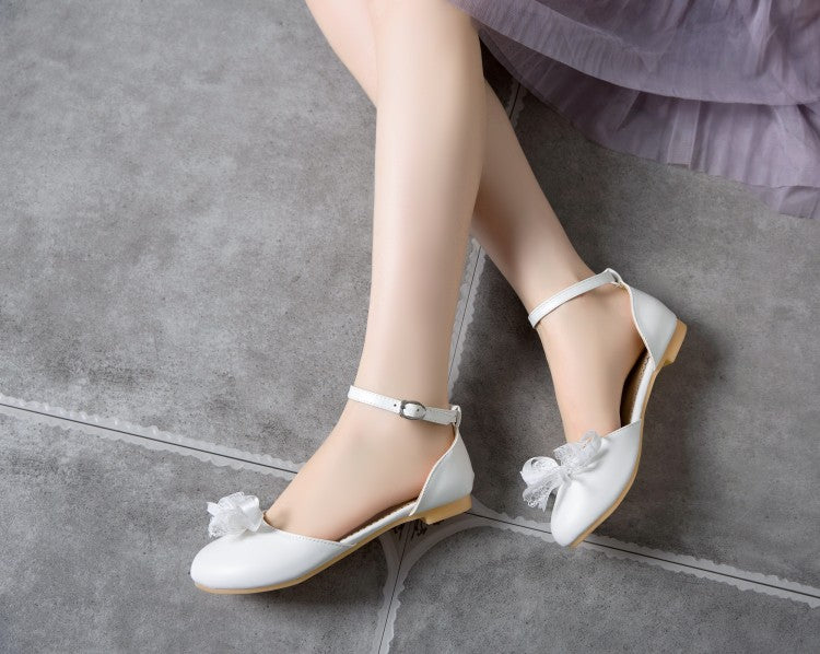 Women Lace Knot Ankle Strap Flat Sandals