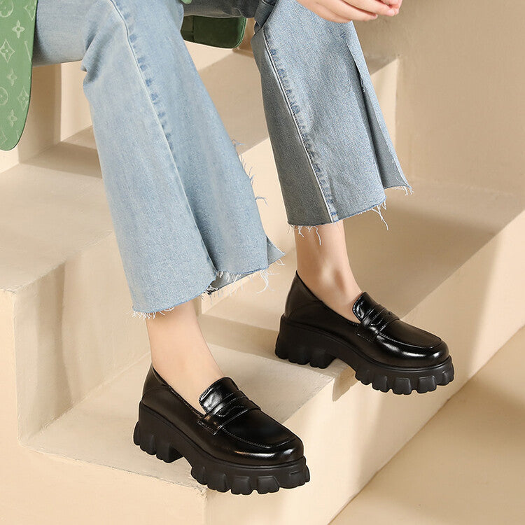 Women Round Toe Platform Slip-On Loafers
