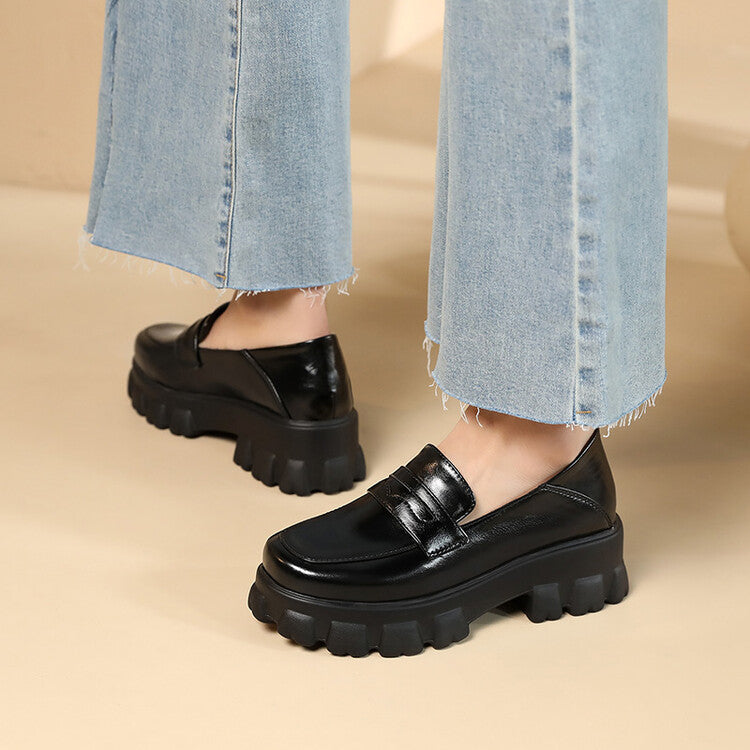 Women Round Toe Platform Slip-On Loafers