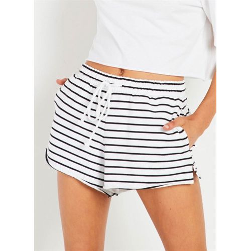 Stripe Belt Skinny Short Women Casual Pants
