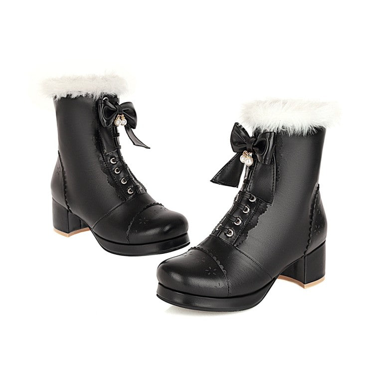 Woman Bowtie High Heel Short Snow Boots