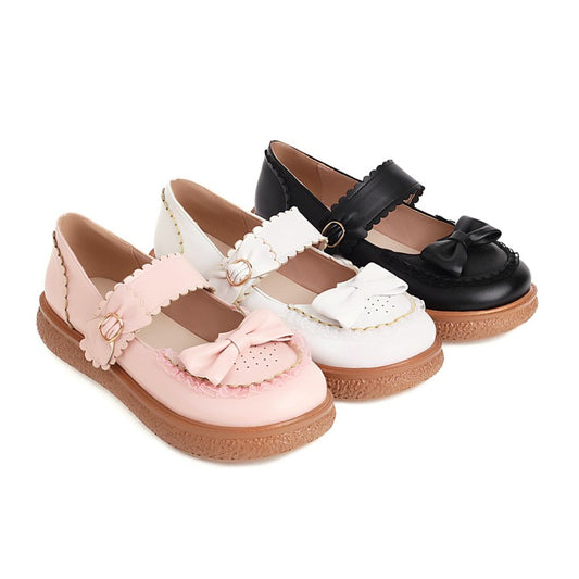 Woman Lolita Round Toe Butterfly Knot Shallow Flat Sandals