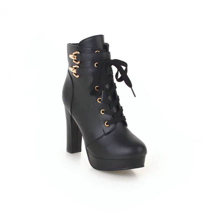 Women Lace Up Chunky Heel Platform Ankle Boots
