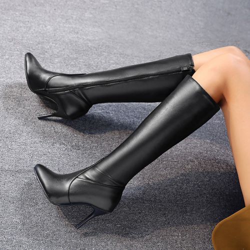 Women Zipper Stiletto Heels Knee High Boots