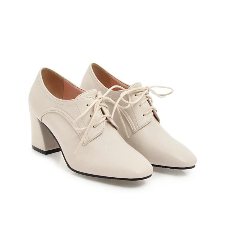 Lace Up Chunky Heels Oxford Shoes