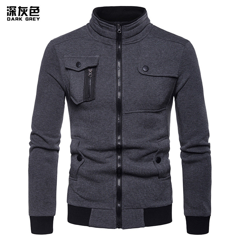 Men's Stand-Up Collar Many Pocket Jacket Sweaters
