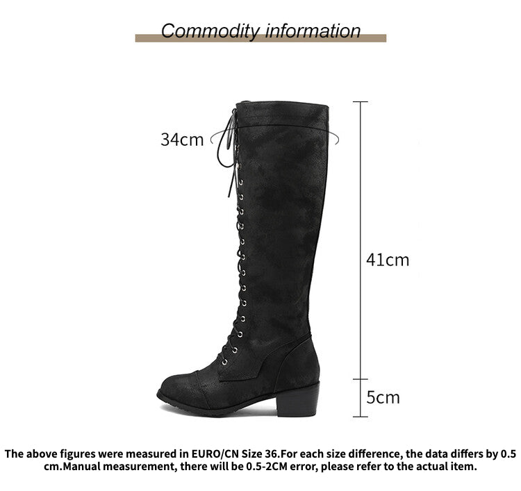 Women Lace Up Puppy Heel Knee High Boots