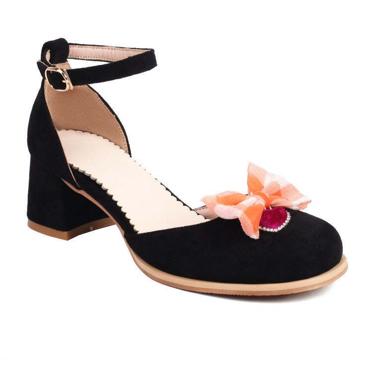 Women Bow Tie Ankle Strap Block Chunky Heel Sandals