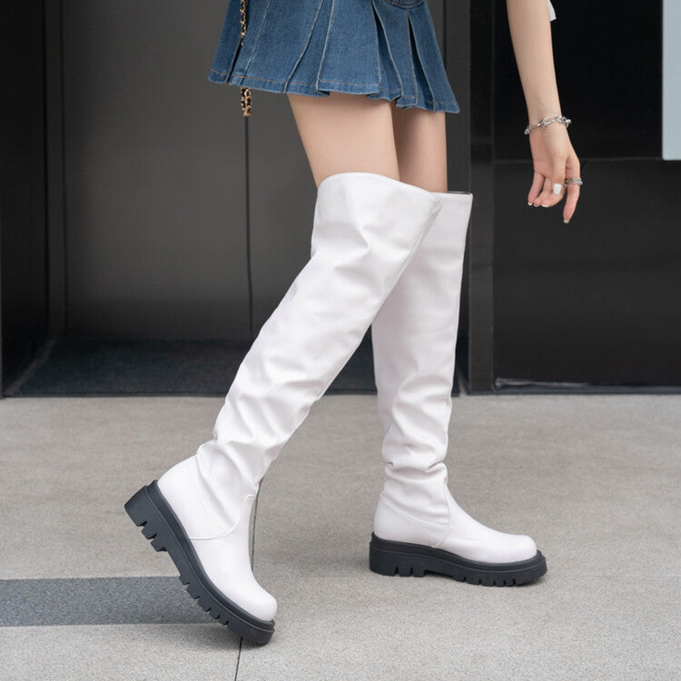Women Round Toe Platform Wrinkled Over the Knee Boots