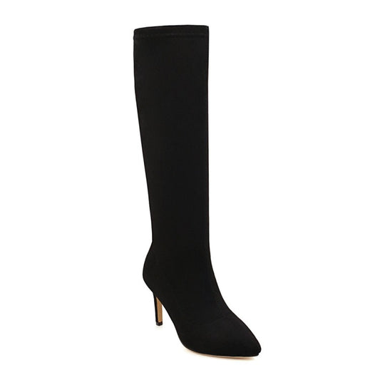Women Pointed Toe Side Zippers Stiletto Heel Knee-High Boots