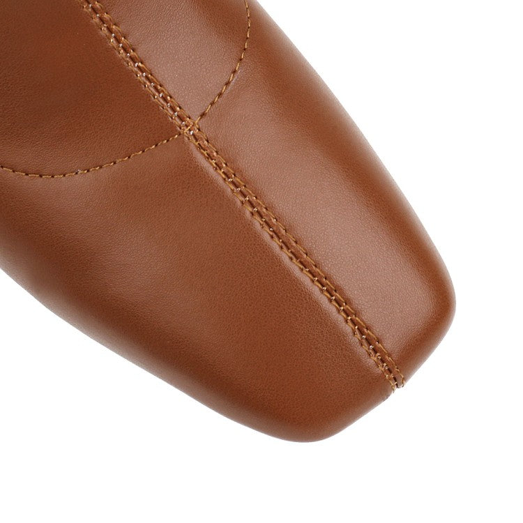 Women Glossy Side Zippers Chunky Heel Knee-High Boots