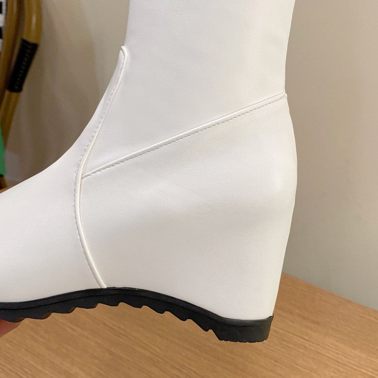 Women Tied Straps Inside Heighten Wedge Heel Over-The-Knee Boots