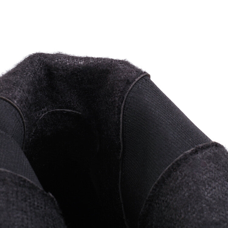Women Round Toe Stretch Block Chunky Heel Platform Back Zippers Short Boots