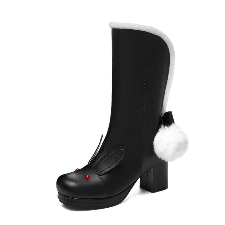 Women Lolita Pu Leather Round Toe Fold Block Chunky Heel Platform Ankle Boots