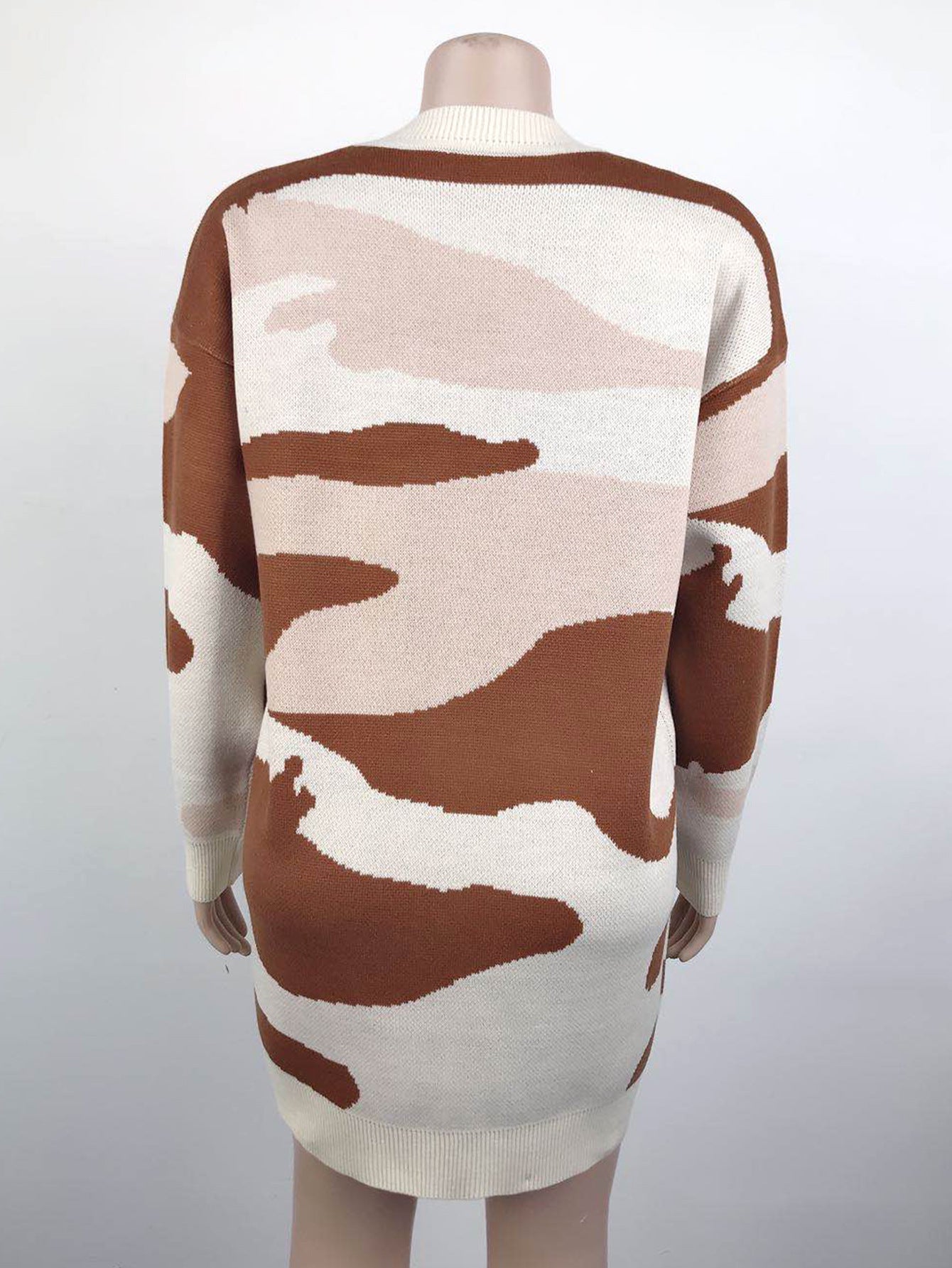 Women Cardigans Kniting Bicolor Camo Long Sleeves
