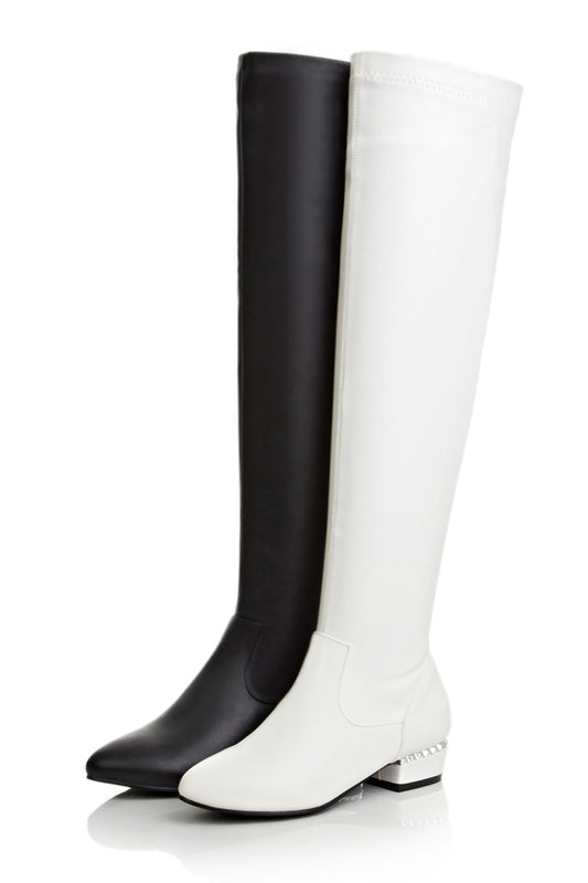 Women Pu Leather Round Toe Inside Heighten Riding Over the Knee Boots