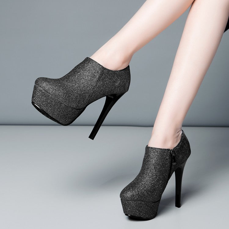 Women Sequins Stiletto Heel Platform Ankle Boots