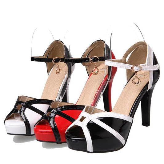 Women Color Block Ankle Strap Stiletto High Heel Platform Sandals