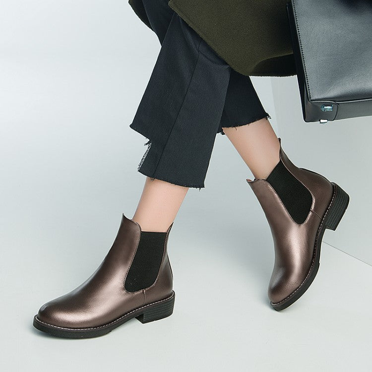 Women Pu Leather Round Toe Stretch Short Chelsea Boots
