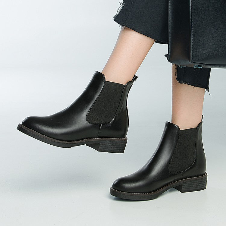 Women Pu Leather Round Toe Stretch Short Chelsea Boots