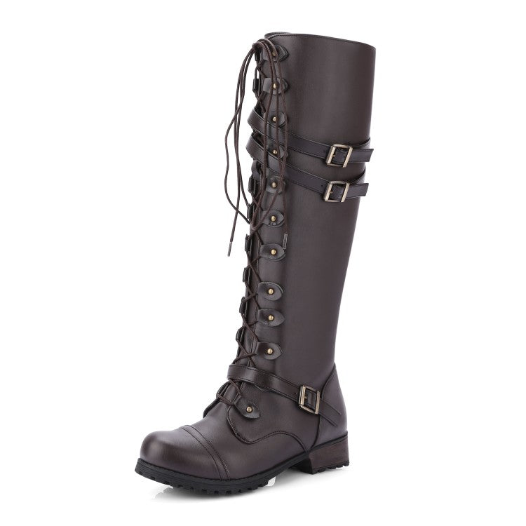 Women Crossed Lace Up Puppy Heel Knee High Boots