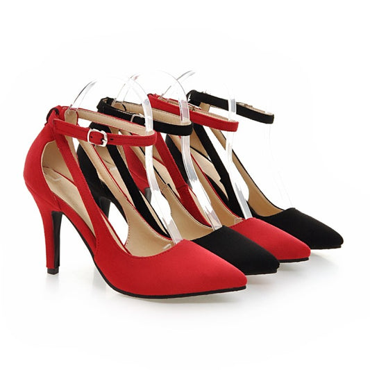 Women Pointed Toe Hollow Out Ankle Strap Stiletto High Heel Sandals