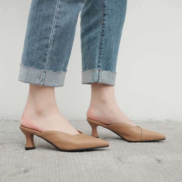 Women Pointed Toe Spool Heel Slides Slip On Sandals