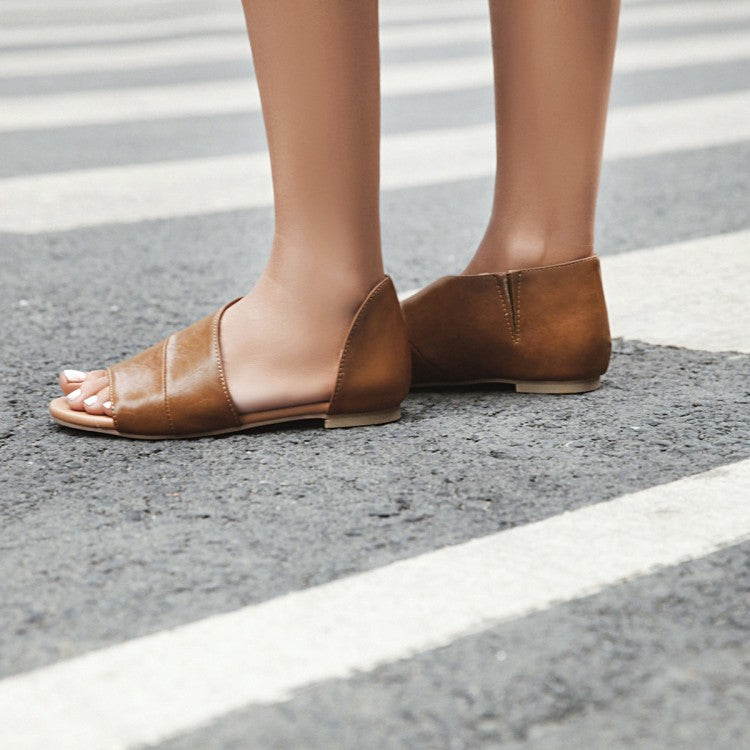 Women Round Toe Open Toe Stitch Flat Sandals
