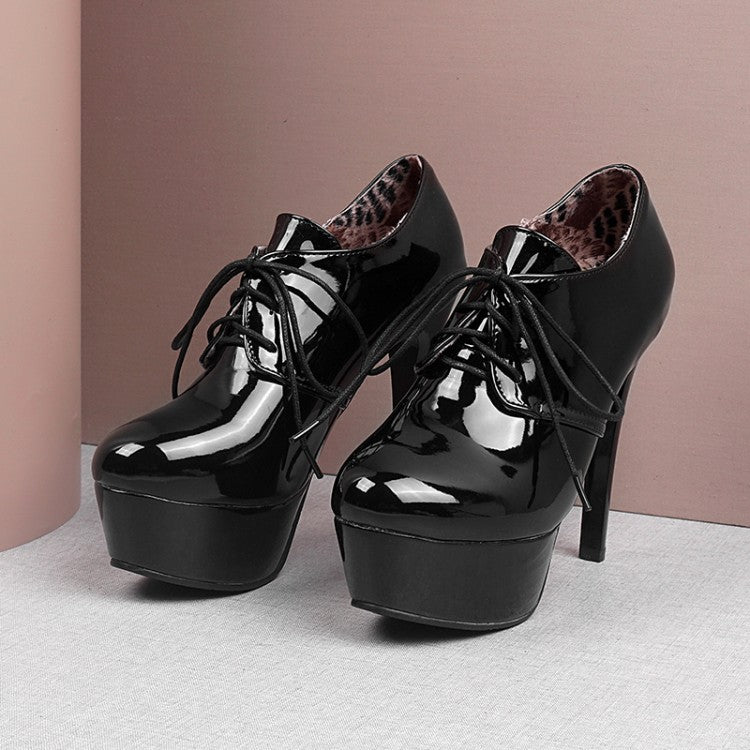 Women Lace Up Cone Heel Platform Ankle Boots