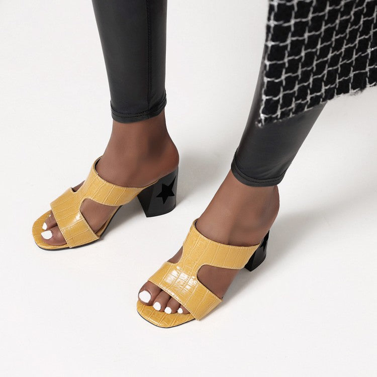 Women Open Toe Block Chunky Heel Slides Sandals
