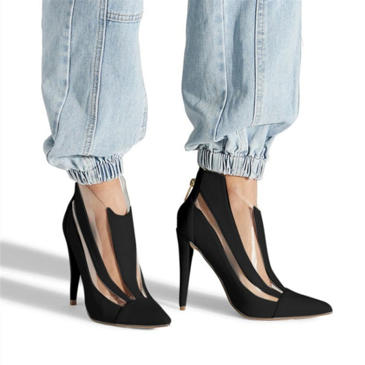 Women Pointed Toe Cutout Back Zippers Stiletto Heel Short Boots