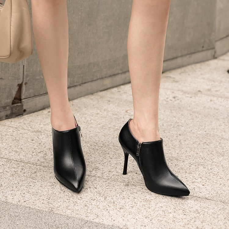 Women Pointed Toe Side Zippers Stiletto Heel Ankle Boots