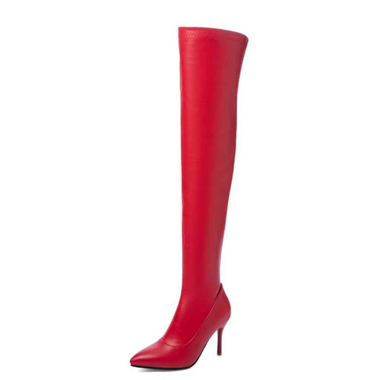 Women Pointed Toe Side Zippers Stiletto Heel Over the Knee Boots