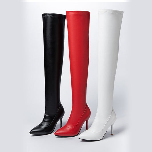 Women Pointed Toe Side Zippers Stiletto Heel Over the Knee Boots