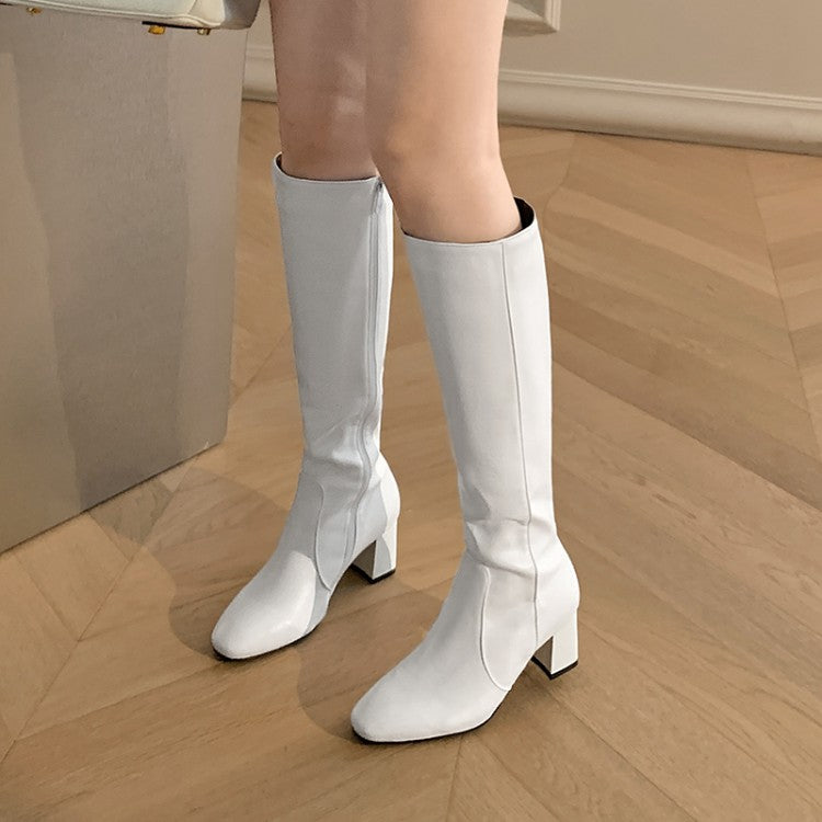 Women Side Zippers Block Heel Platform Tall Boots
