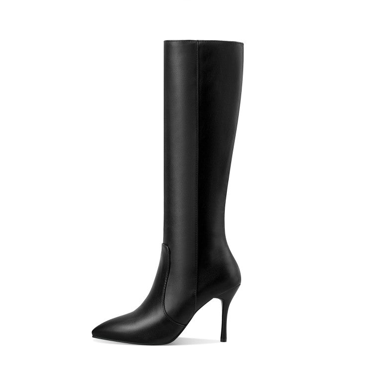 Women Pointed Toe Side Zippers Stiletto Heel Tall Boots