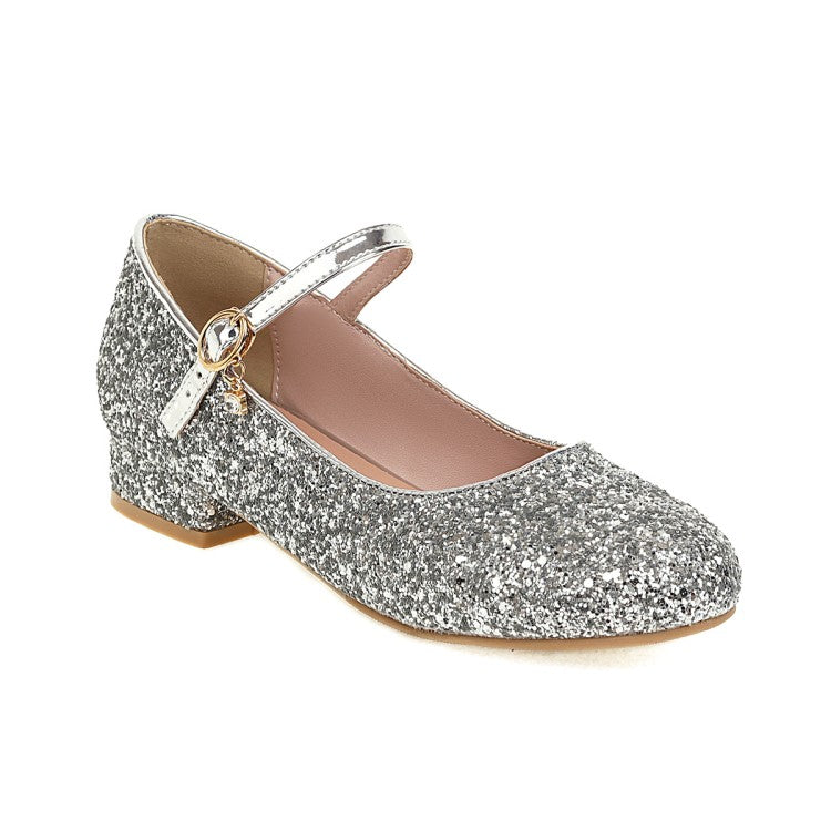 Sparkling Sequins Mary Janes Low Heels Women Pumps