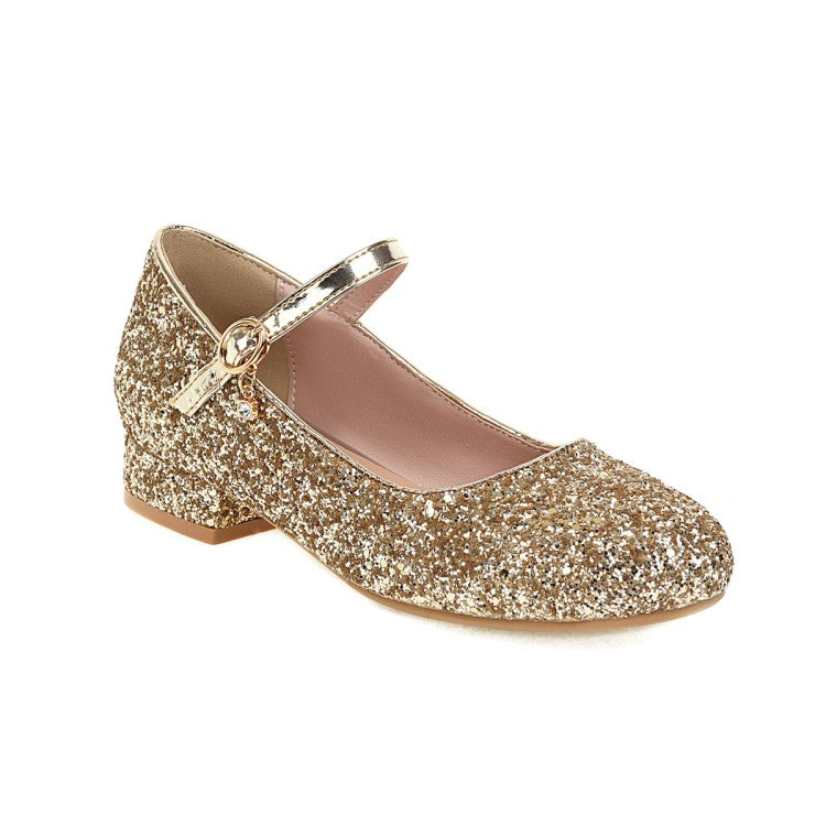 Sparkling Sequins Mary Janes Low Heels Women Pumps