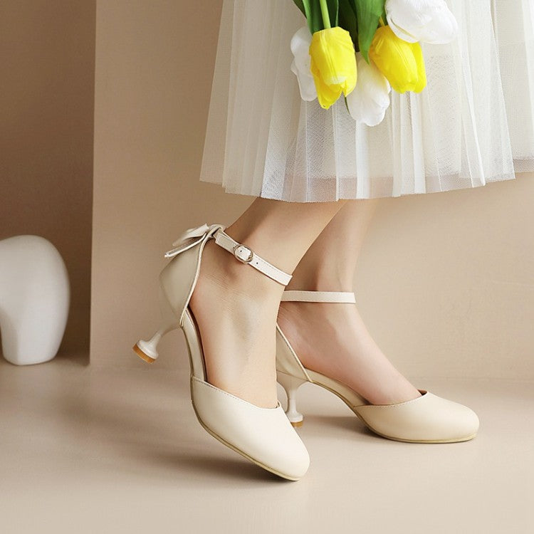 Women Back Bow Tie Ankle Strap High Heels Sandals