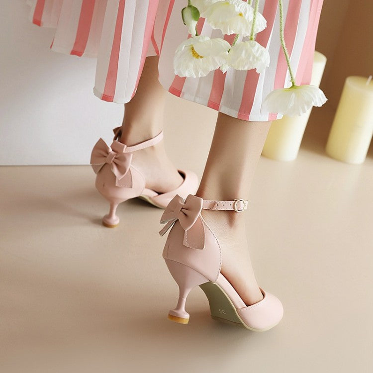 Women Back Bow Tie Ankle Strap High Heels Sandals