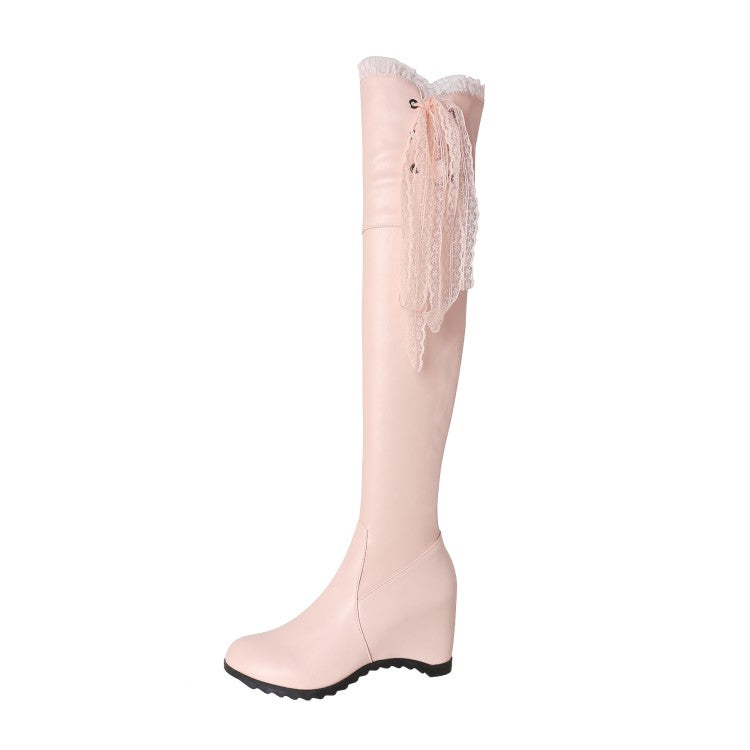 Women Lace Inside Heighten Wedge Heel Over-The-Knee Boots