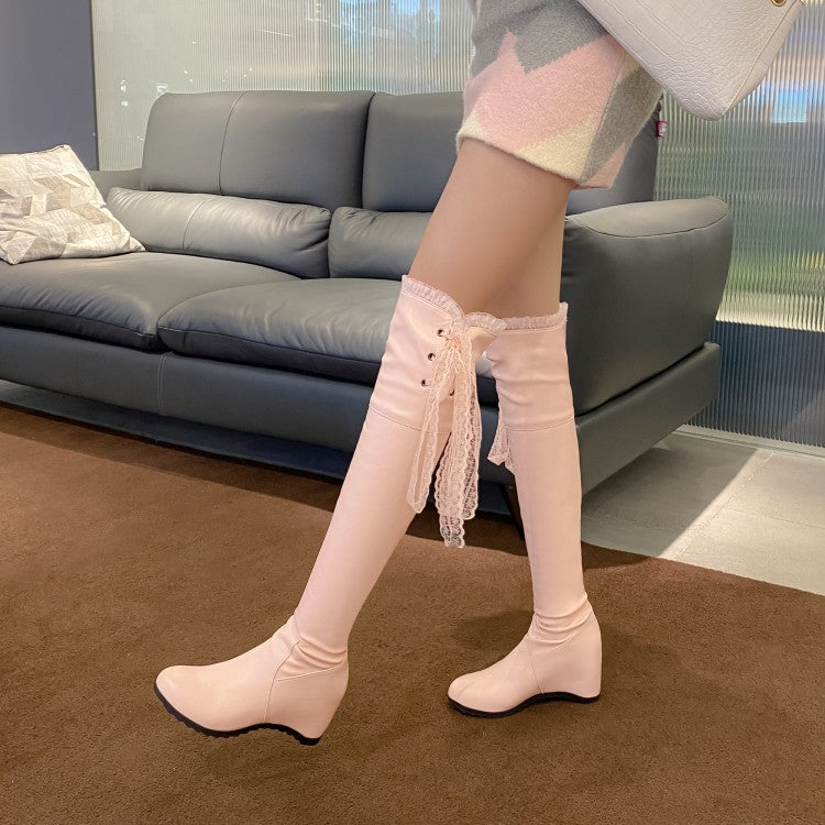 Women Lace Inside Heighten Wedge Heel Over-The-Knee Boots