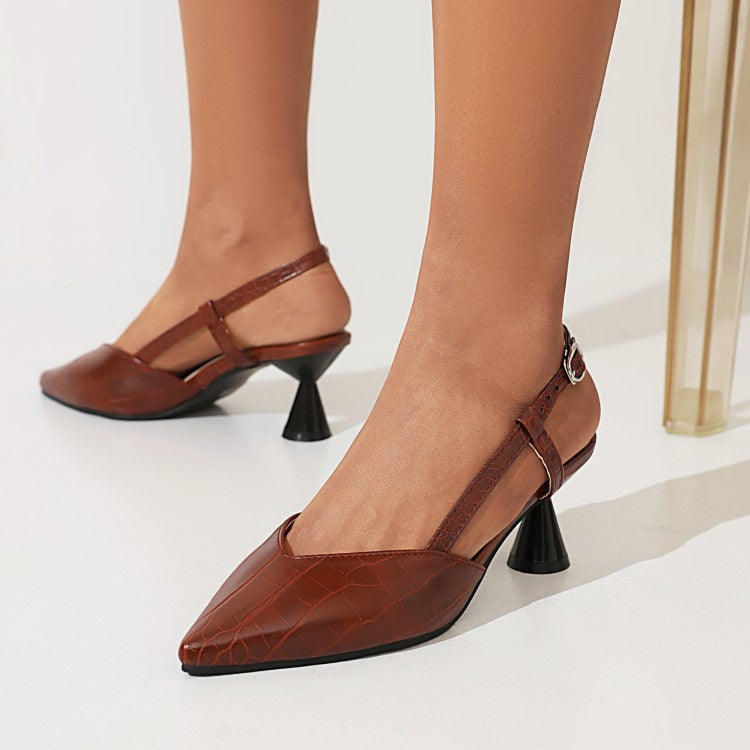 Women Pointed Toe Cutout Slingbacks Spool Heel Sandals