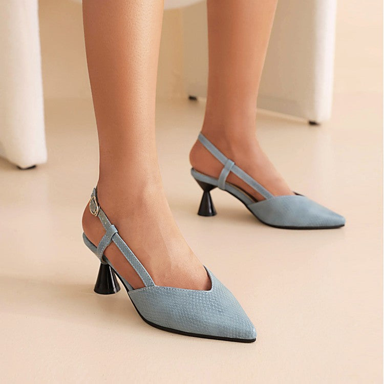 Women Pointed Toe Cutout Slingbacks Spool Heel Sandals