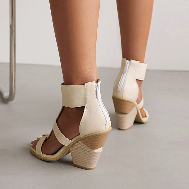 Women Roman Gladiator Cutout Back Zippers Cone Heel Sandals