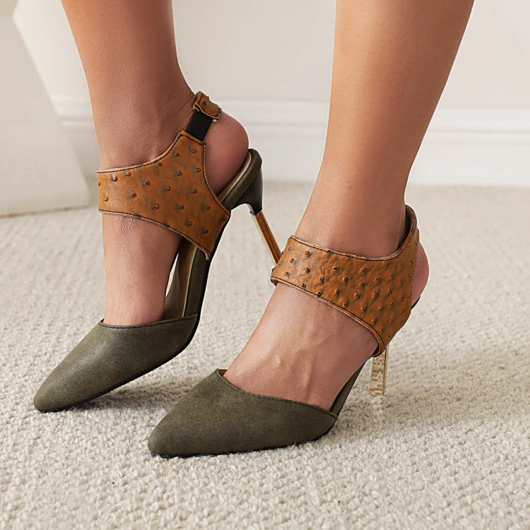 Women Bicolor Pointed Toe Stiletto Heel Sandals