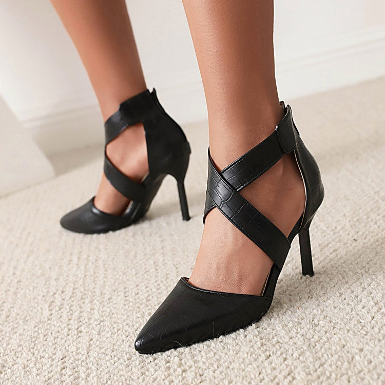 Women Pointed Toe Crossed Straps Stiletto Heel Sandals